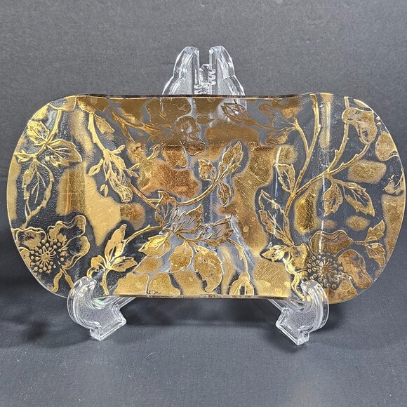 Vtg Set of 2 Ricco Verre Midcentury Hollywood Regency 22k Gold Trinket Dishes - Picture 2 of 10